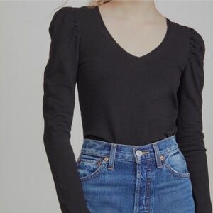Nation LTD Puff Shoulder V Neck Long Sleeve Cotton Top Size Medium